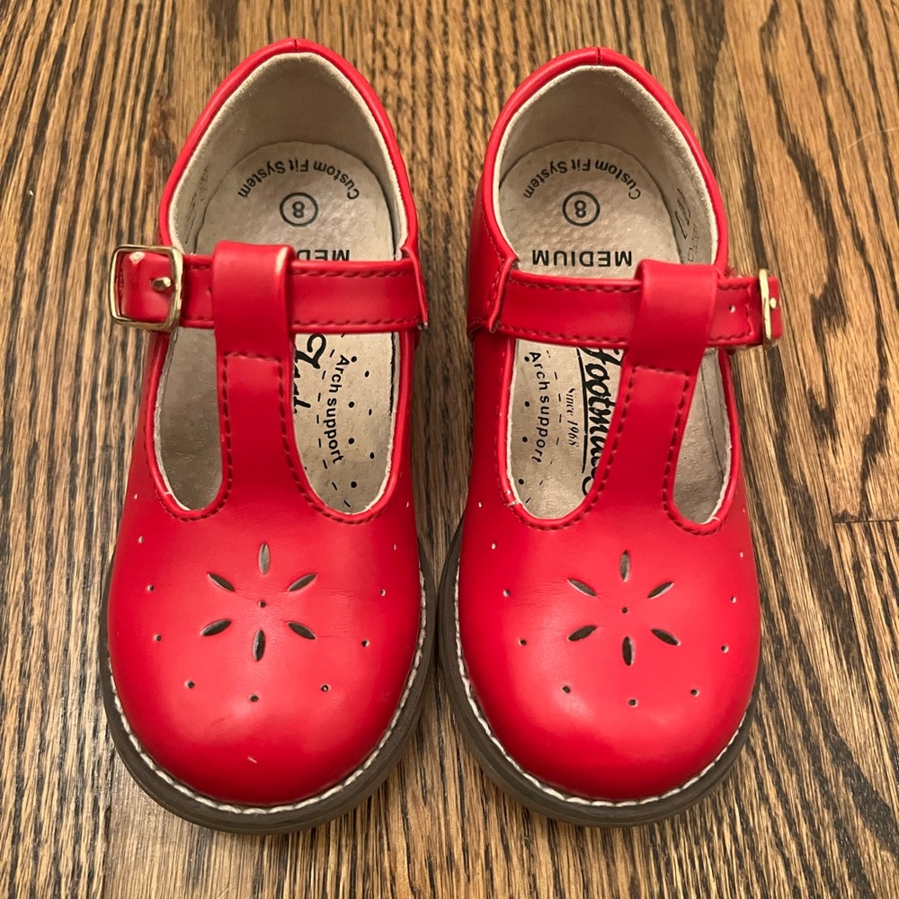 FootMates Bright Red T-Strap Kids Dress Shoes
